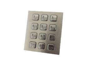 Vandal-proof stainless steel numeric keypad with raised Braille dots