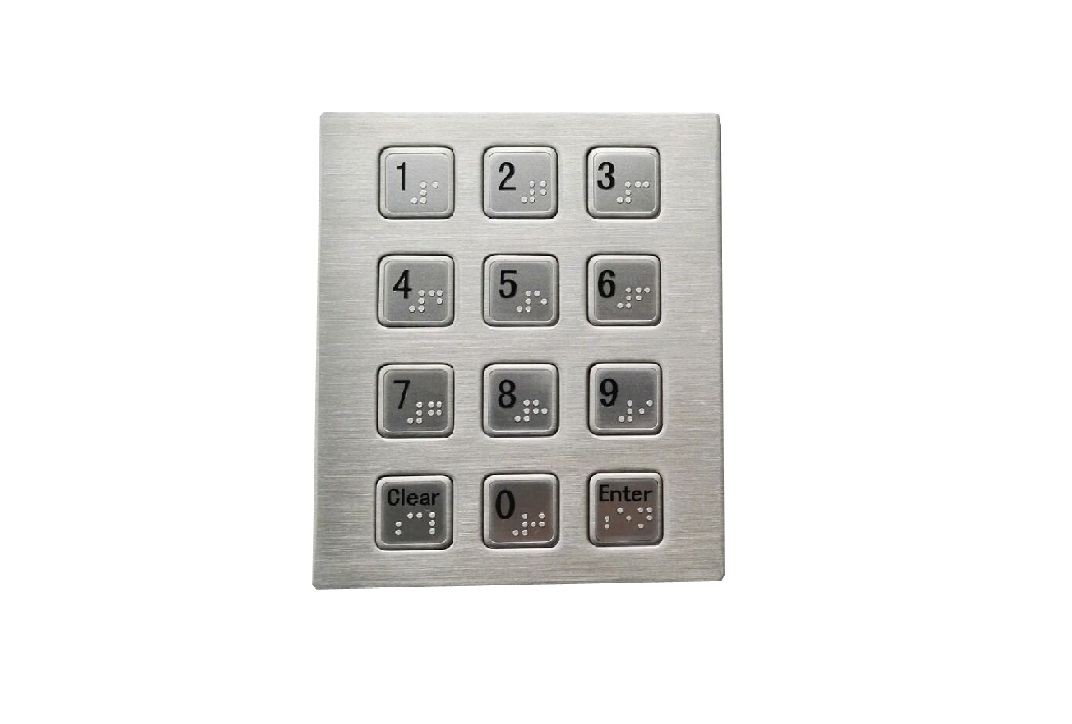 Vandal-proof stainless steel numeric keypad with Braille dots, IP65 numeric keypad