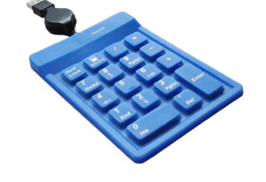 Blue IP68 sealed silicone numeric keypad, USB financial numeric keypad